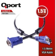 Qport Q-VGA1.5 15 Pin Filtreli 1.5 Metre Erkek Erkek Monitör Kablo