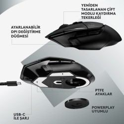 Logitech G G502 X LIGHTSPEED Kablosuz HERO 25K Sensörlü RGB Aydınlatmalı Siyah Oyuncu Mouse