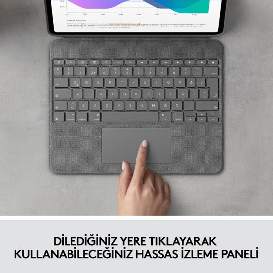 Logitech Combo Touch iPad Pro 12.9 inç 5 ve 6. Nesil ile Uyumlu Çok Yönlü Klavyeli Kılıf - Gri