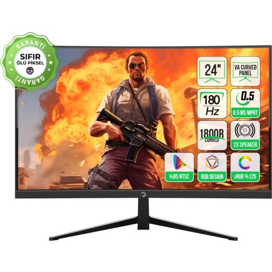 GamePower Vivid T40 24'' Curved RGB 180Hz 0.5ms FHD Va Panel 2x2W Speaker Gaming Monitör (Sıfır Ölü Piksel Garantili) 