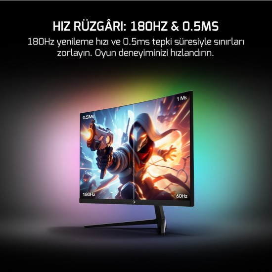 GamePower Vivid T40 24'' Curved RGB 180Hz 0.5ms FHD Va Panel 2x2W Speaker Gaming Monitör (Sıfır Ölü Piksel Garantili) 