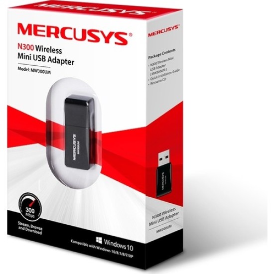 Mercusys MW300UM N300 Mbps Wireless Mini USB Adaptör