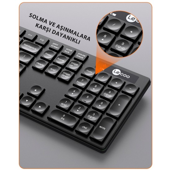 Lenovo Lecoo KM2001 Kablosuz Türkçe Q Klavye & Mouse Set Siyah