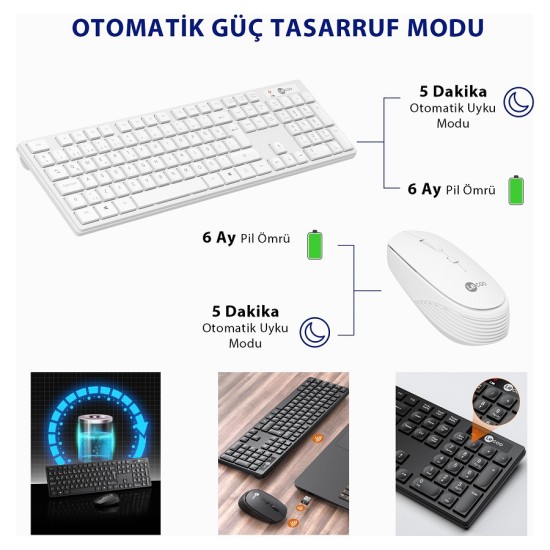 Lecoo KM2001 Kablosuz Türkçe Q Klavye & Mouse Set Beyaz