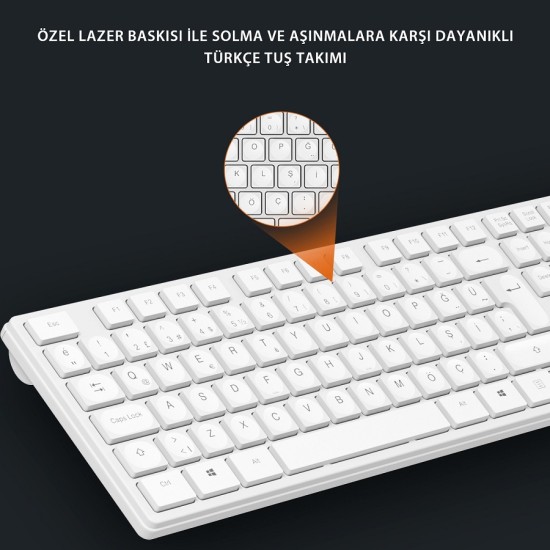 Lecoo KM2001 Kablosuz Türkçe Q Klavye & Mouse Set Beyaz