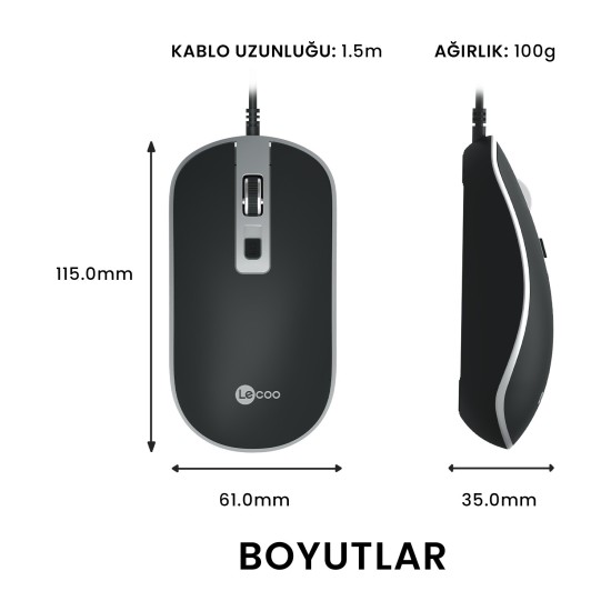 Lenovo Lecoo MS104 USB Kablolu 1600DPI 4 Tuşlu Optik Mouse Siyah