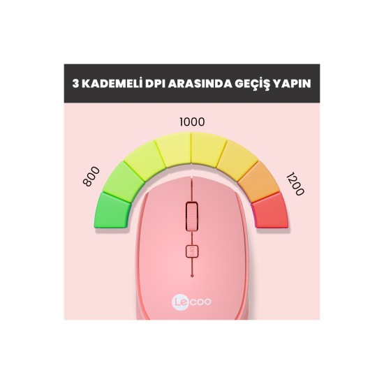 Lenovo Lecoo WS202 Kablosuz 1200DPI 4 Tuşlu Optik Mouse Pembe