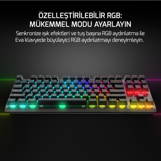 GamePower Eva 7 60M Mekanik Kablolu, 2.4Ghz, Bluetooth 3 Mod Blue Switch Türkçe Q 88 Tuş USB RGB Gaming Klavye