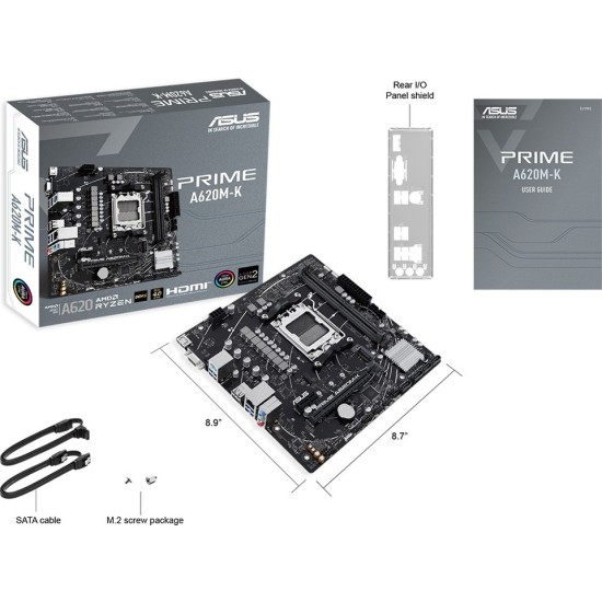 Asus Prıme A620M-K Amd A620 Am5 Ddr5 6400 Hdmı Vga M2 Usb3.2 Aura Rgb Matx Anakart