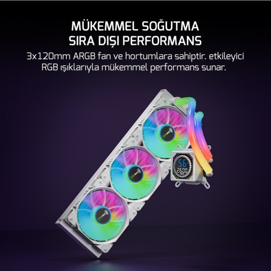 GamePower Skadi Square 360 ARGB Beyaz (RGB Borulu) 360mm Cpu Sıvı Soğutma