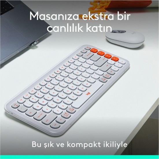 Logitech Pop Icon Combo 920-013076 Beyaz Kablosuz Klavye Mouse Seti