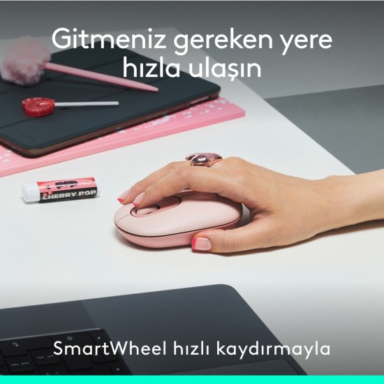 Logitech Pop Icon Kablosuz Bluetooth Sessiz Türkçe Q Klavye ve Mouse Seti, Pembe