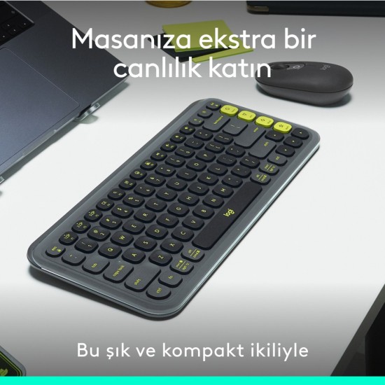 Logitech Pop Icon Kablosuz Bluetooth Sessiz Türkçe Q Klavye ve Mouse Seti, Siyah